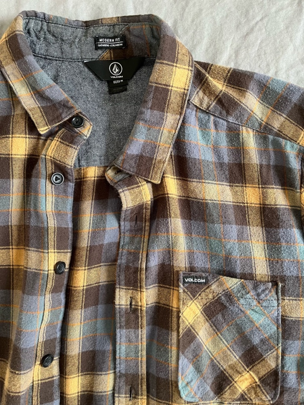 Volcom Brown Yellow Blue Plaid Button-Down Shirt